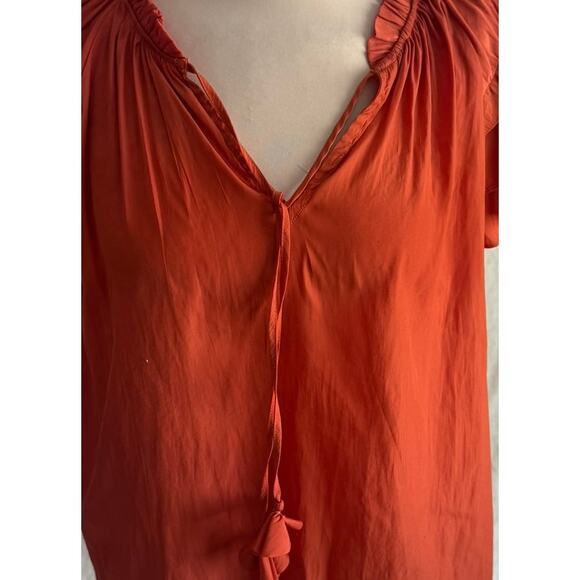 Rose + Olive V Neck Flutter Sleeve Ruffle Top 100% Polyester - Picture 2 of 8